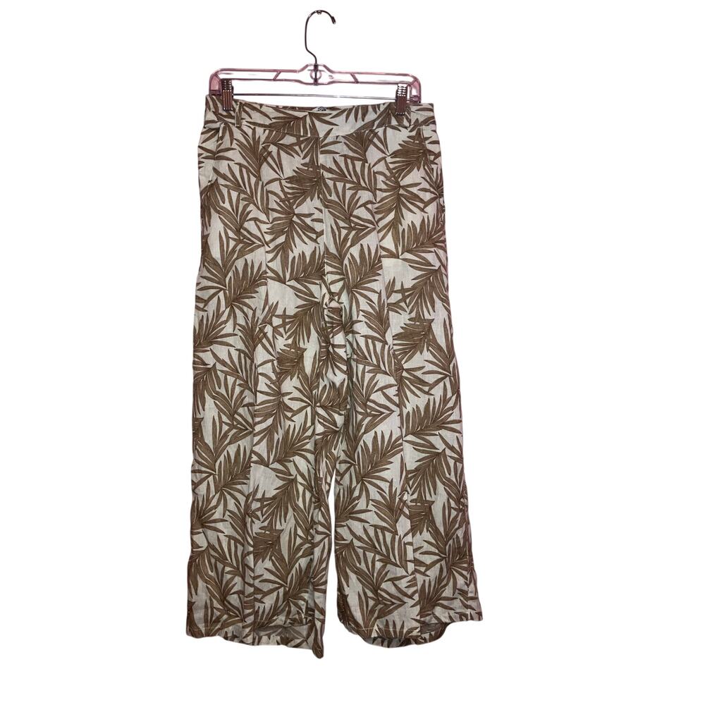 Nicole Miller New York Linen Palm Leaf Wide Leg Pants Size Medium
